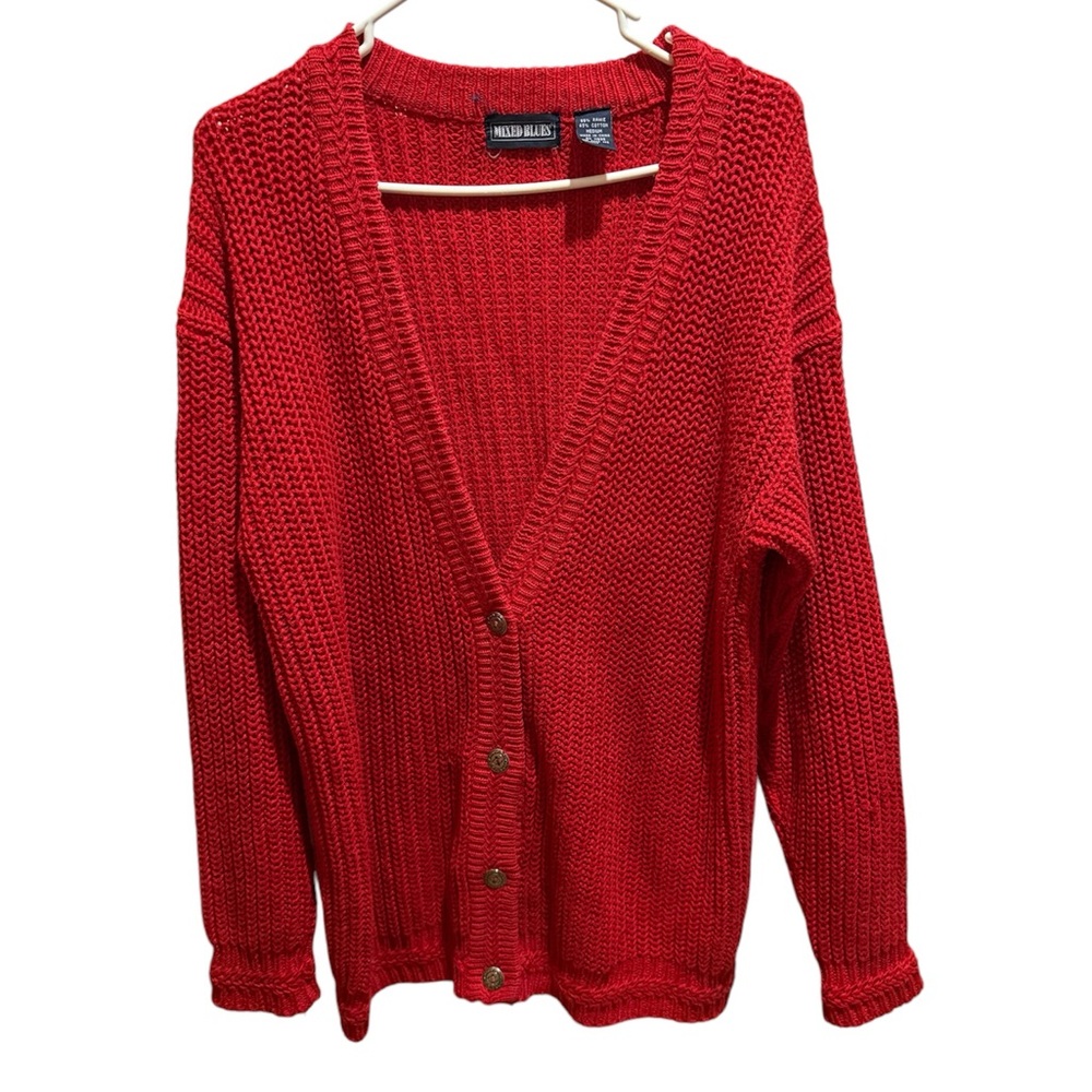 Vintage Mixed Blues red knit button up sweater size women’s medium